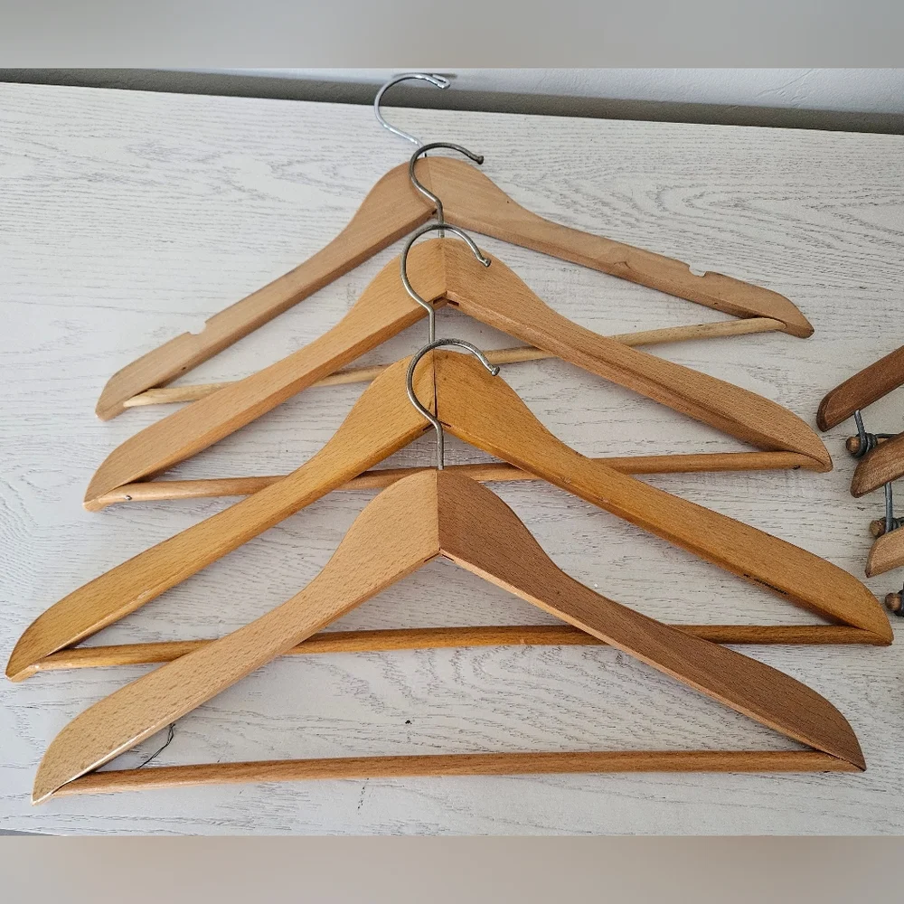 Wooden Coat and Suit Hangers Various Styles Lot Of 8